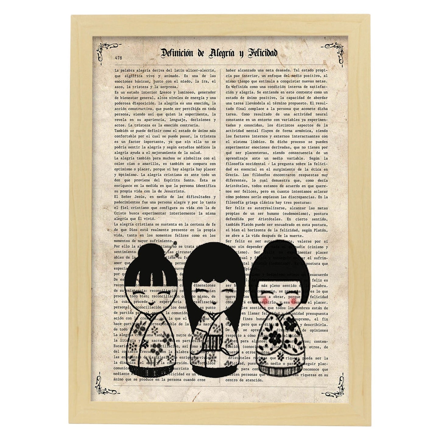 Poster de Muñecas japonesas. Láminas de geishas. Diseños japoneses con definiciones de la cultura japonesa.-Artwork-Nacnic-A3-Marco Madera clara-Nacnic Estudio SL