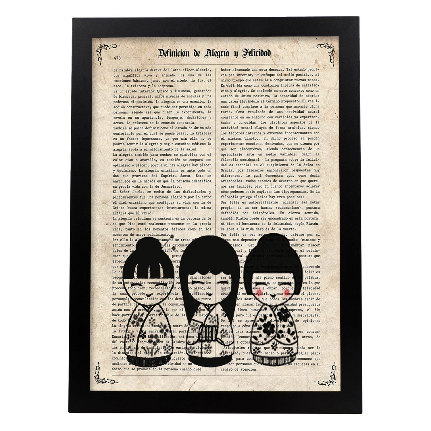 Poster de Muñecas japonesas. Láminas de geishas. Diseños japoneses con definiciones de la cultura japonesa.-Artwork-Nacnic-A3-Marco Negro-Nacnic Estudio SL
