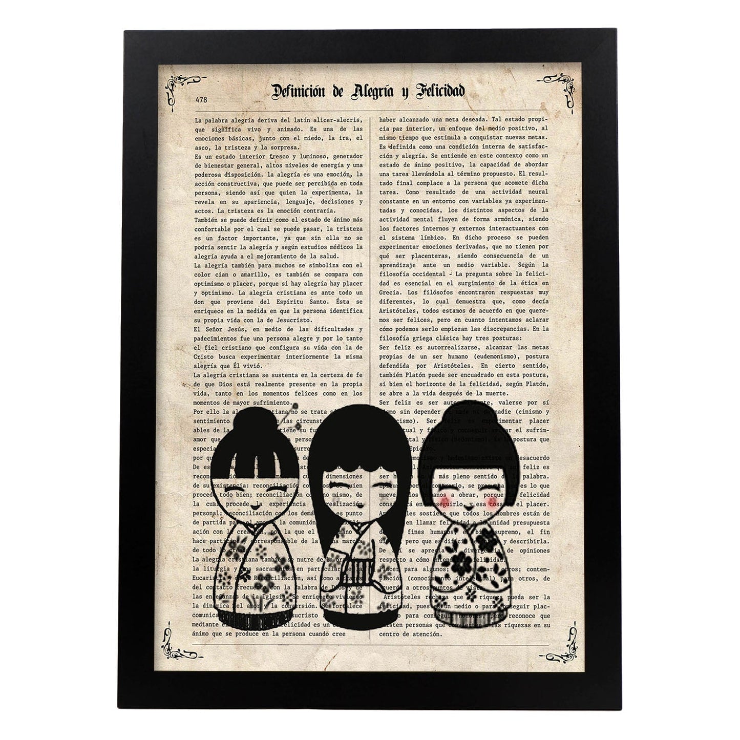 Poster de Muñecas japonesas. Láminas de geishas. Diseños japoneses con definiciones de la cultura japonesa.-Artwork-Nacnic-A4-Marco Negro-Nacnic Estudio SL