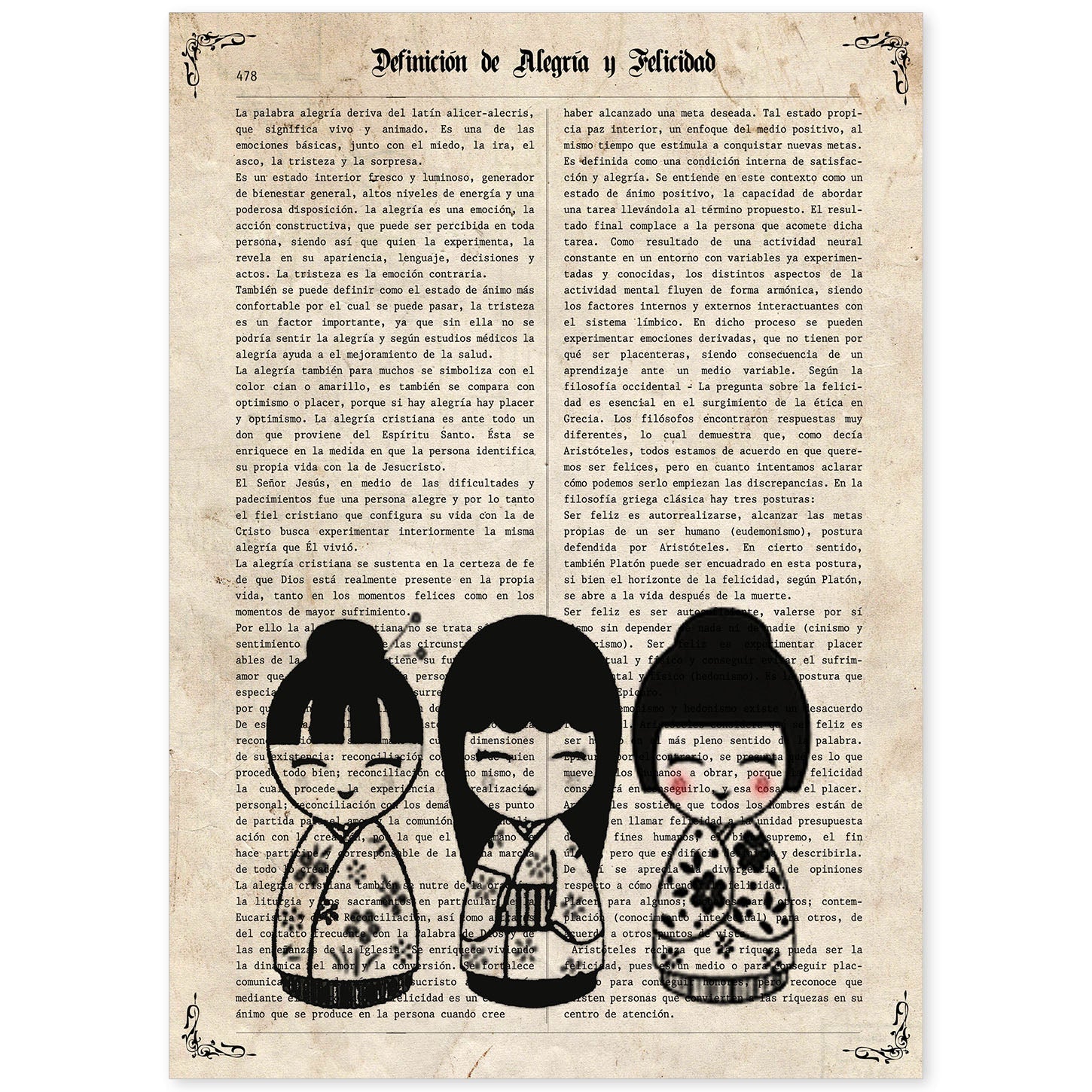 Poster de Muñecas japonesas. Láminas de geishas. Diseños japoneses con definiciones de la cultura japonesa.-Artwork-Nacnic-A4-Sin marco-Nacnic Estudio SL
