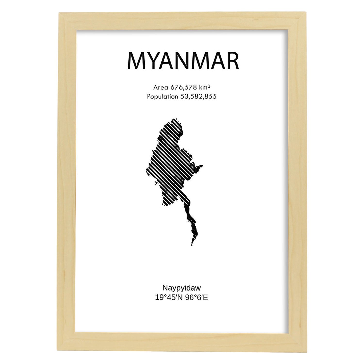 Poster de Myanmar. Láminas de paises y continentes del mundo.-Artwork-Nacnic-A3-Marco Madera clara-Nacnic Estudio SL