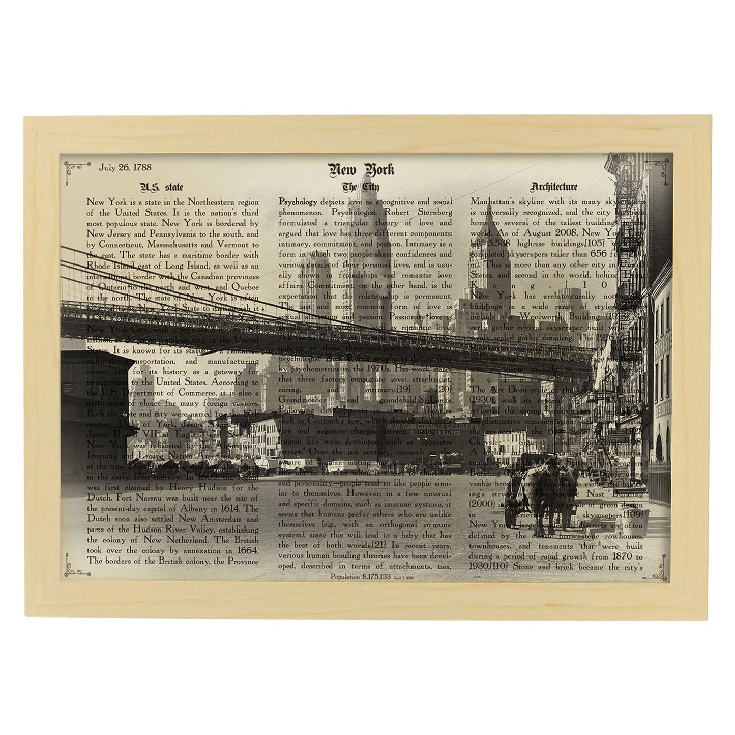 Poster de New York 3. Láminas e ilustraciones de ciudades del mundo y monumentos famosos.-Artwork-Nacnic-A3-Marco Madera clara-Nacnic Estudio SL