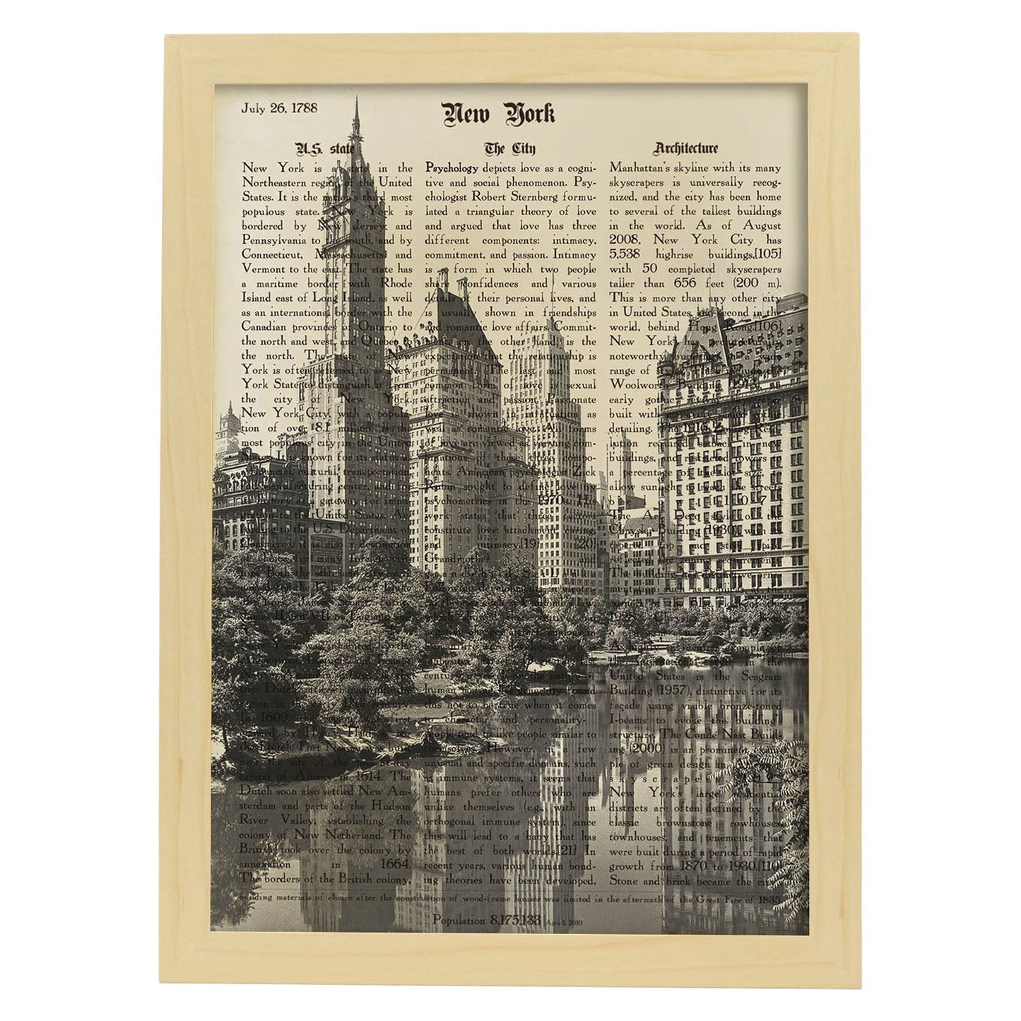 Poster de New York 4. Láminas e ilustraciones de ciudades del mundo y monumentos famosos.-Artwork-Nacnic-A3-Marco Madera clara-Nacnic Estudio SL