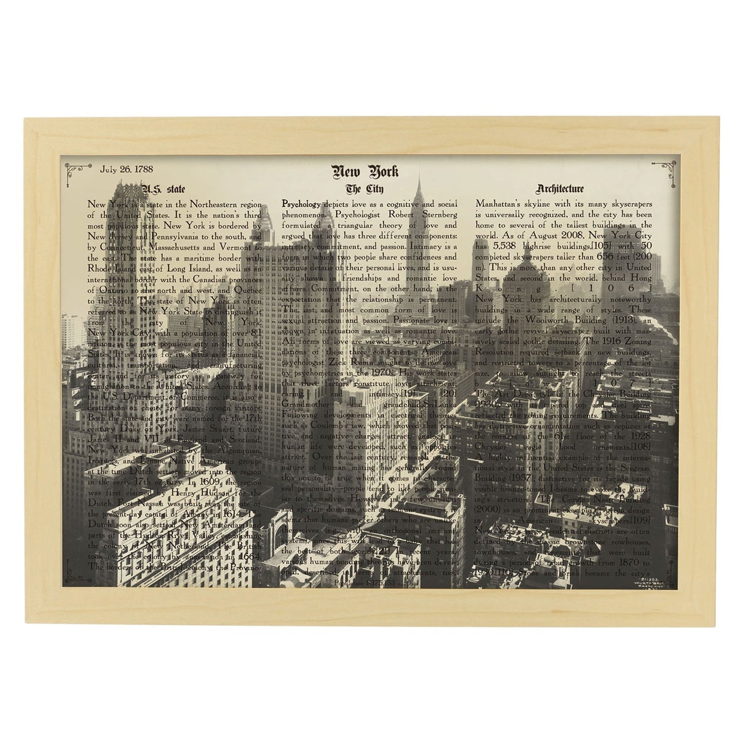 Poster de New York 5. Láminas e ilustraciones de ciudades del mundo y monumentos famosos.-Artwork-Nacnic-A3-Marco Madera clara-Nacnic Estudio SL