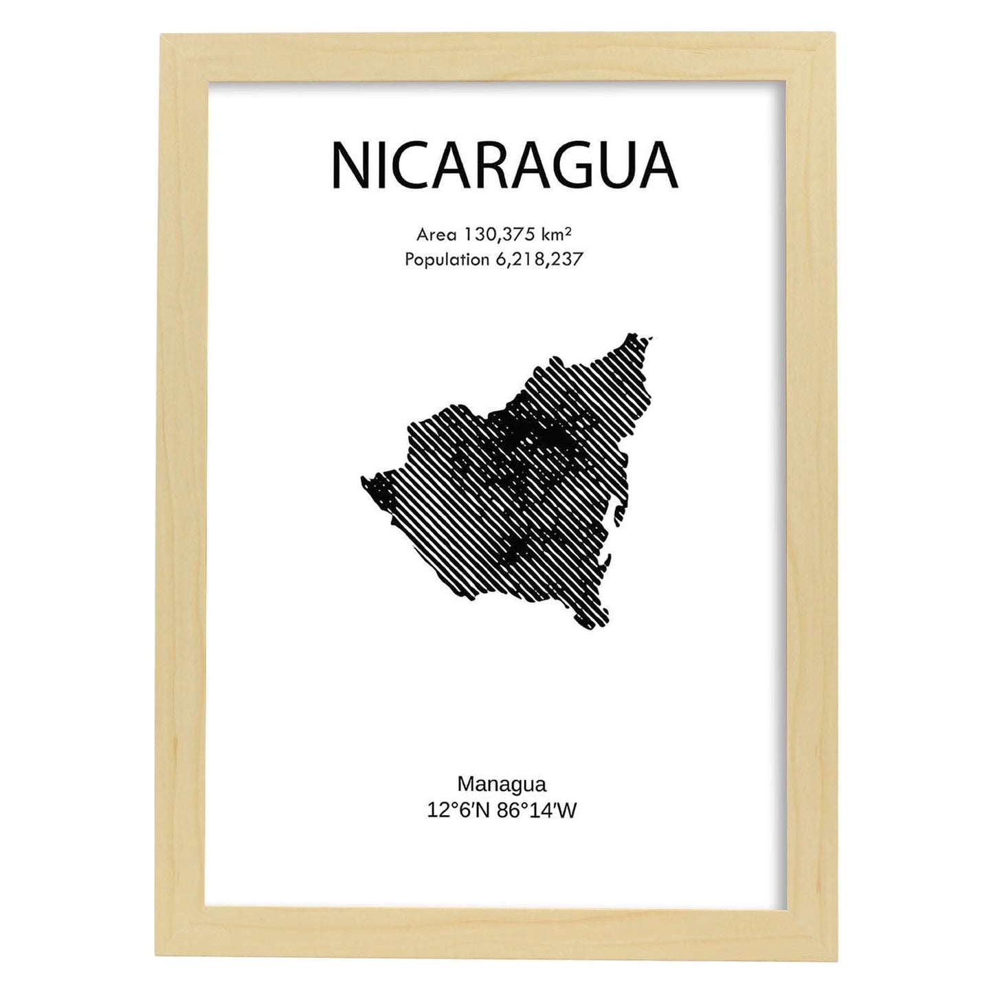 Poster de Nicaragua. Láminas de paises y continentes del mundo.-Artwork-Nacnic-A4-Marco Madera clara-Nacnic Estudio SL