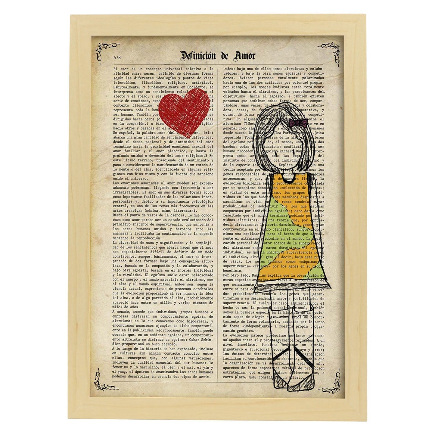 Poster de Niña con corazon rojo. Lámina para niñas con imágenes de chicas pequeñas.-Artwork-Nacnic-A3-Marco Madera clara-Nacnic Estudio SL