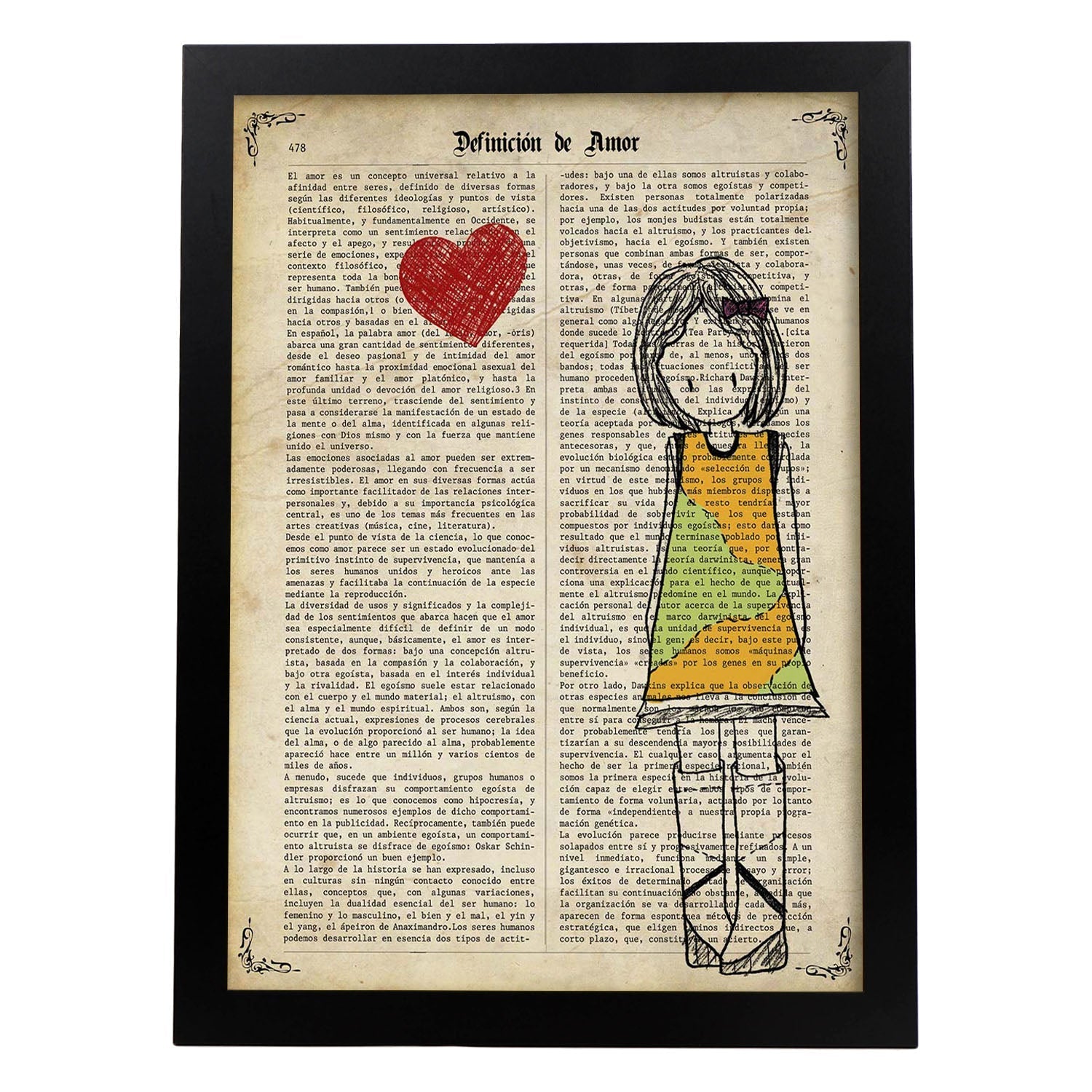 Poster de Niña con corazon rojo. Lámina para niñas con imágenes de chicas pequeñas.-Artwork-Nacnic-A3-Marco Negro-Nacnic Estudio SL