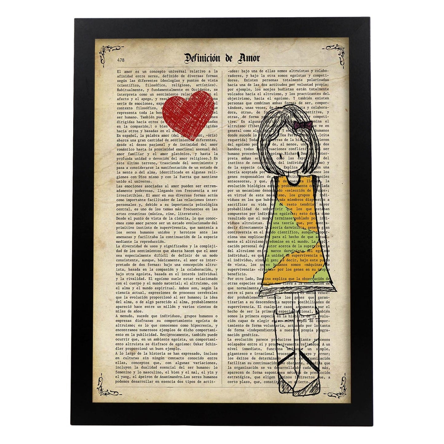 Poster de Niña con corazon rojo. Lámina para niñas con imágenes de chicas pequeñas.-Artwork-Nacnic-A4-Marco Negro-Nacnic Estudio SL
