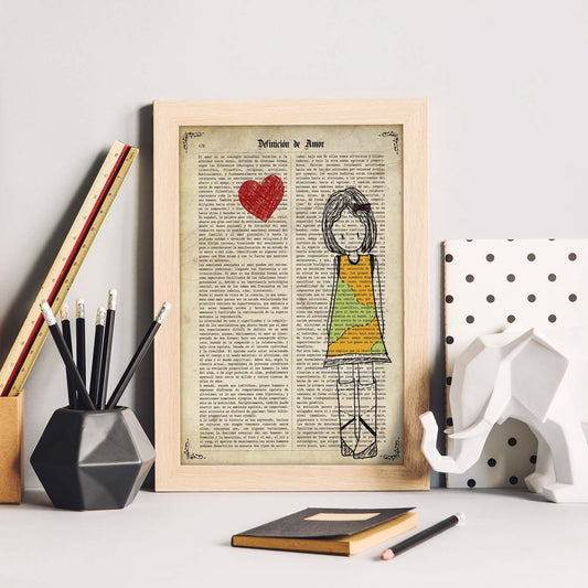 Poster de Niña con corazon rojo. Lámina para niñas con imágenes de chicas pequeñas.-Artwork-Nacnic-Nacnic Estudio SL