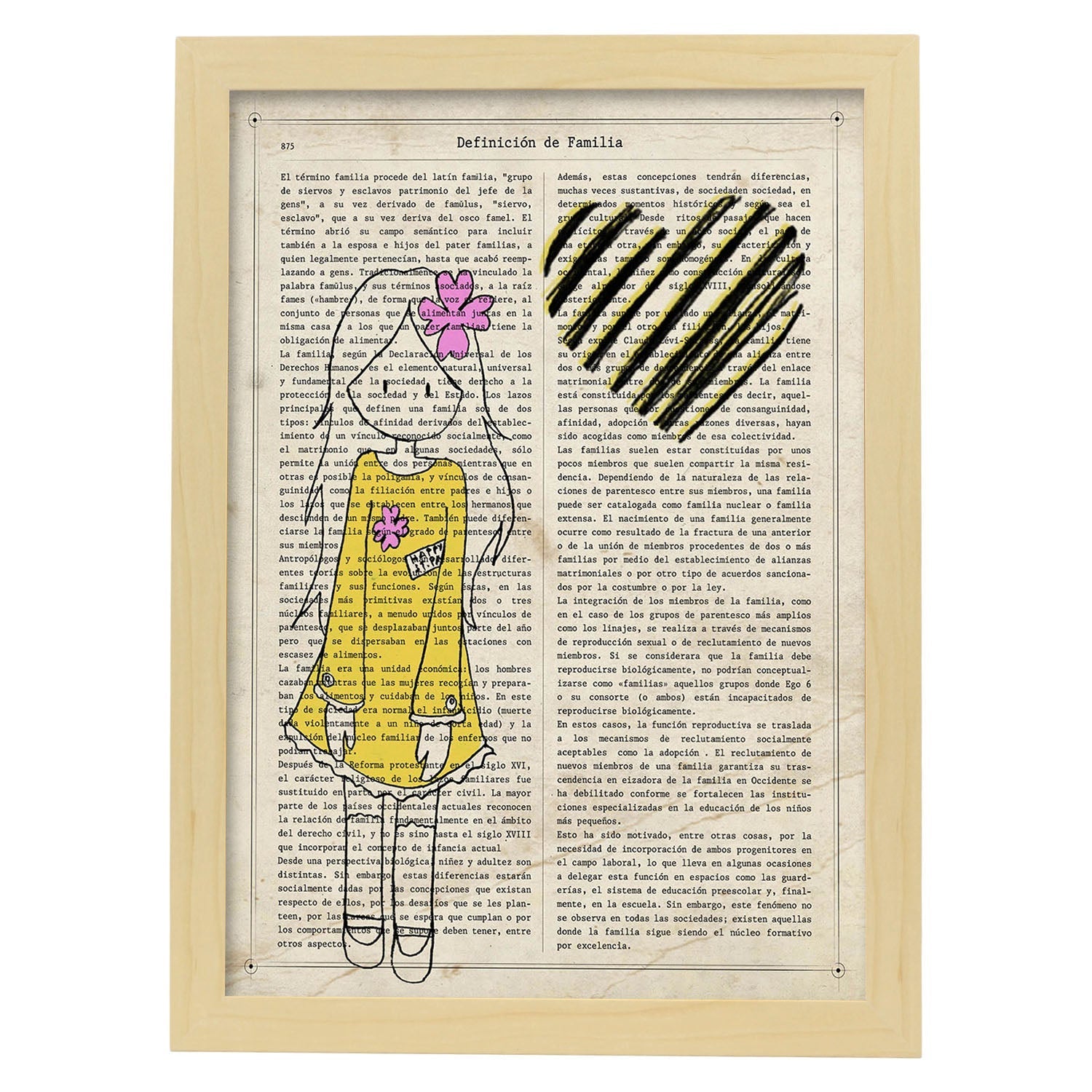 Poster de Niña con vestido amarillo. Lámina para niñas con imágenes de chicas pequeñas.-Artwork-Nacnic-A3-Marco Madera clara-Nacnic Estudio SL