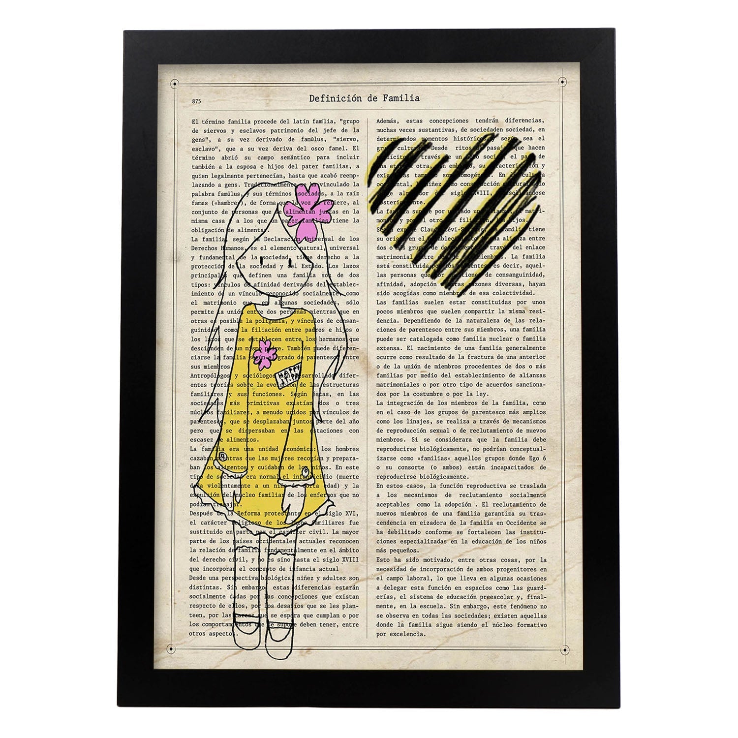 Poster de Niña con vestido amarillo. Lámina para niñas con imágenes de chicas pequeñas.-Artwork-Nacnic-A4-Marco Negro-Nacnic Estudio SL