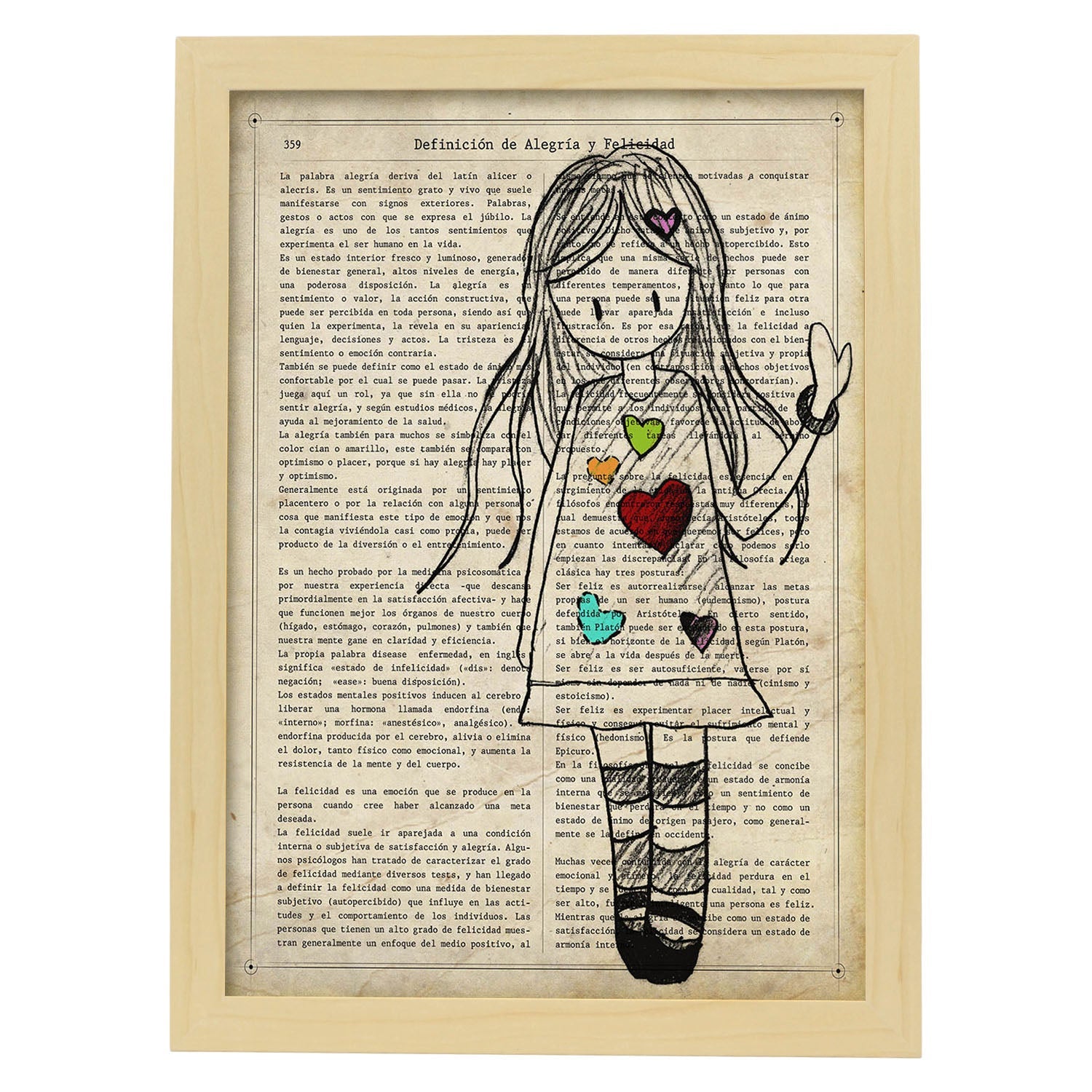 Poster de Niña vestido con corazones. Lámina para niñas con imágenes de chicas pequeñas.-Artwork-Nacnic-A3-Marco Madera clara-Nacnic Estudio SL