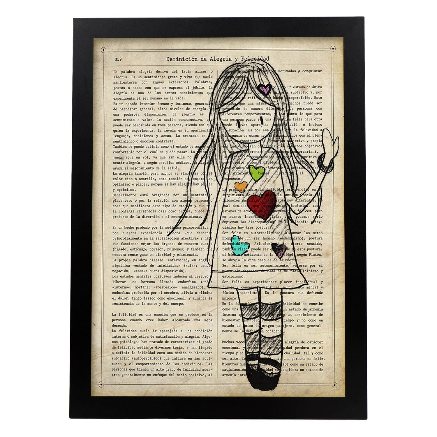 Poster de Niña vestido con corazones. Lámina para niñas con imágenes de chicas pequeñas.-Artwork-Nacnic-A3-Marco Negro-Nacnic Estudio SL