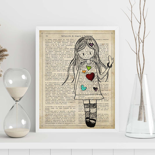 Poster de Niña vestido con corazones. Lámina para niñas con imágenes de chicas pequeñas.-Artwork-Nacnic-Nacnic Estudio SL