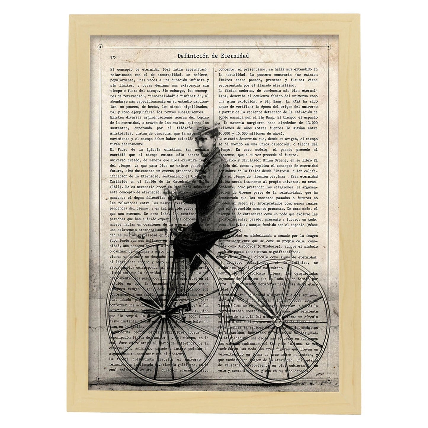 Poster de Niño en bici. Láminas de bicicletas definiciones.-Artwork-Nacnic-A3-Marco Madera clara-Nacnic Estudio SL