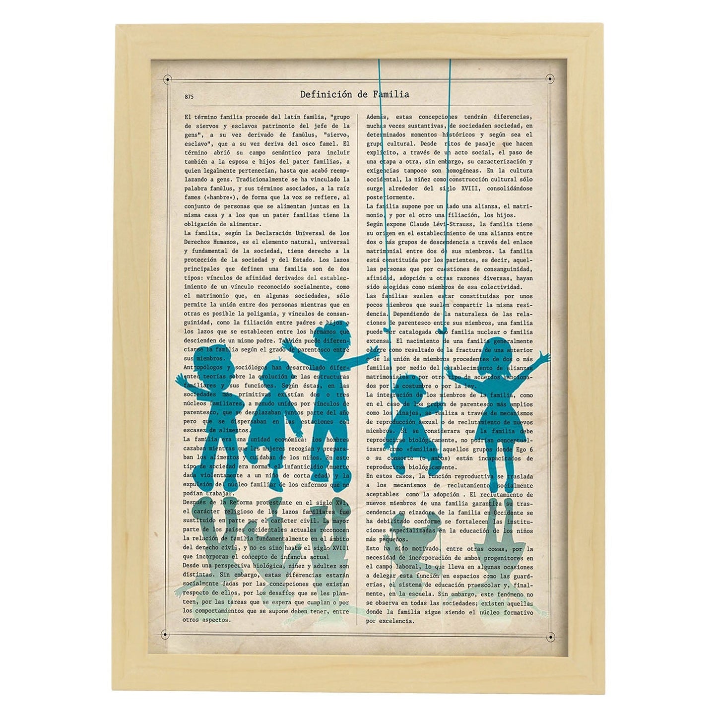 Poster de Niños contentos en azul. Láminas coloridas con definiciones. Ilustraciones llenas de color para-Artwork-Nacnic-A3-Marco Madera clara-Nacnic Estudio SL