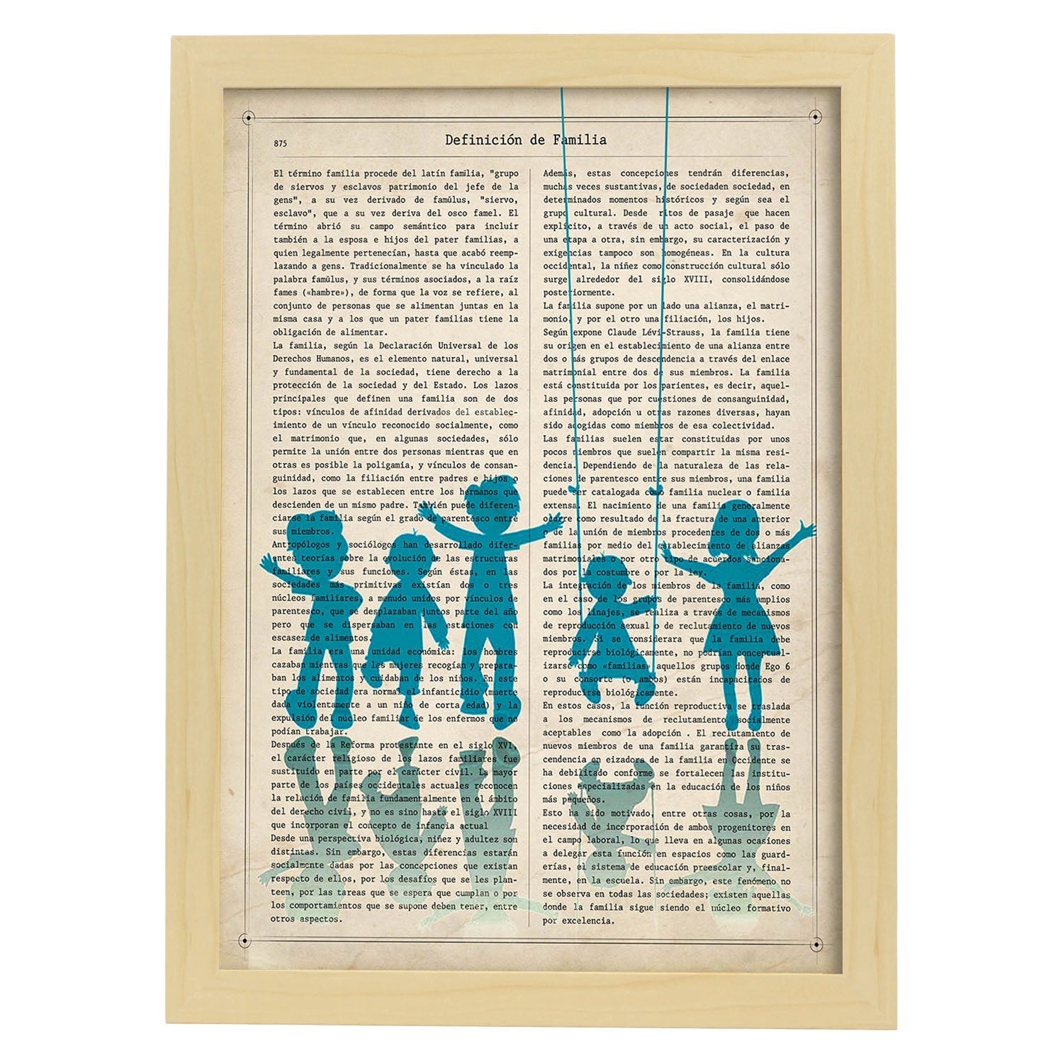 Poster de Niños contentos en azul. Láminas coloridas con definiciones. Ilustraciones llenas de color para-Artwork-Nacnic-A3-Marco Madera clara-Nacnic Estudio SL