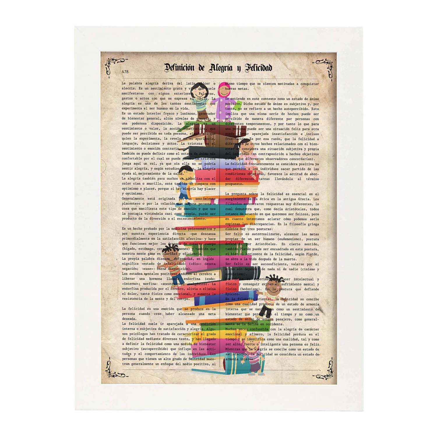 Poster de Niños sobre libros. Láminas coloridas con definiciones. Ilustraciones llenas de color para-Artwork-Nacnic-A3-Marco Blanco-Nacnic Estudio SL