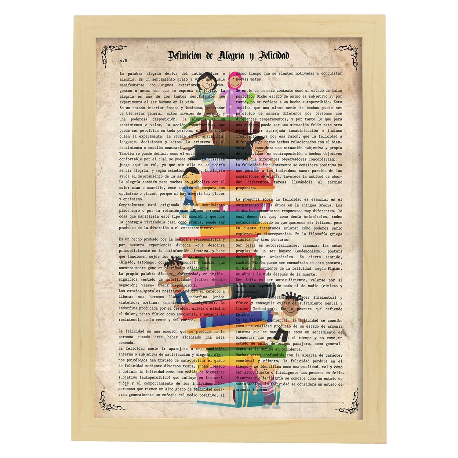 Poster de Niños sobre libros. Láminas coloridas con definiciones. Ilustraciones llenas de color para-Artwork-Nacnic-A3-Marco Madera clara-Nacnic Estudio SL