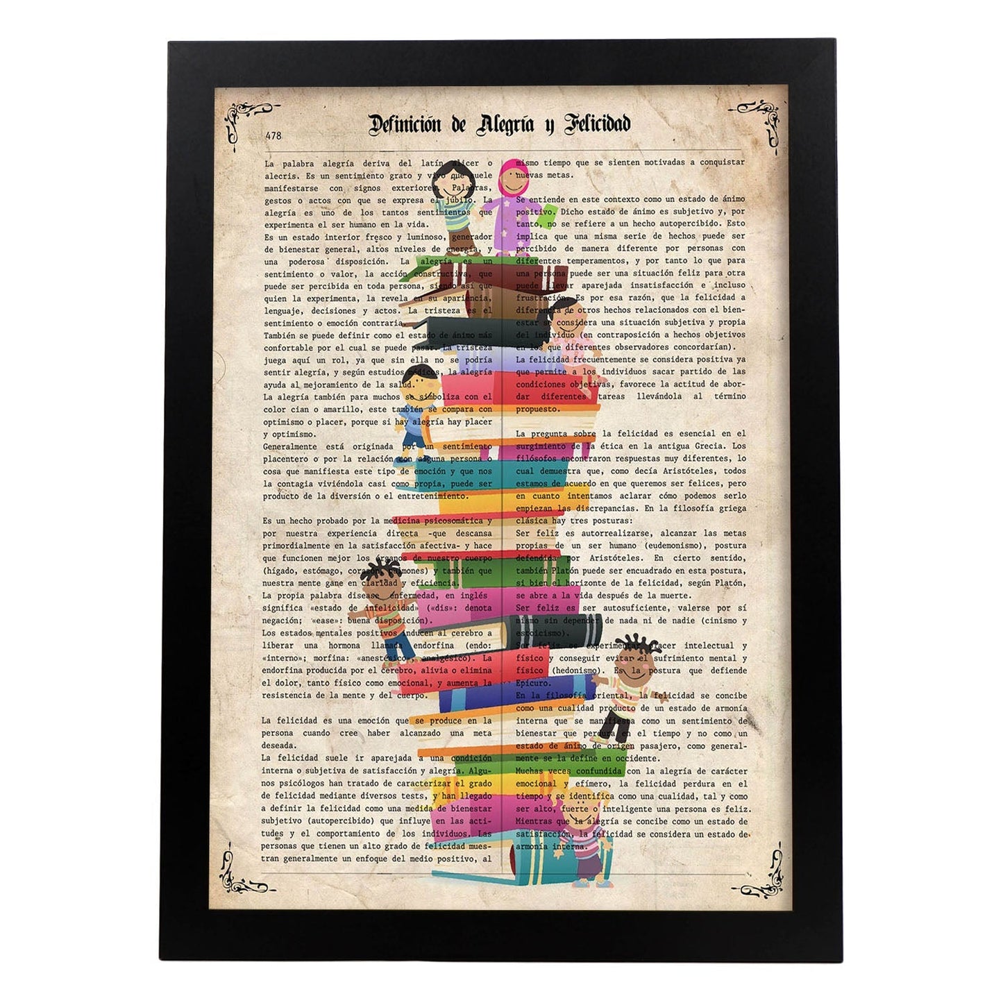Poster de Niños sobre libros. Láminas coloridas con definiciones. Ilustraciones llenas de color para-Artwork-Nacnic-A3-Marco Negro-Nacnic Estudio SL