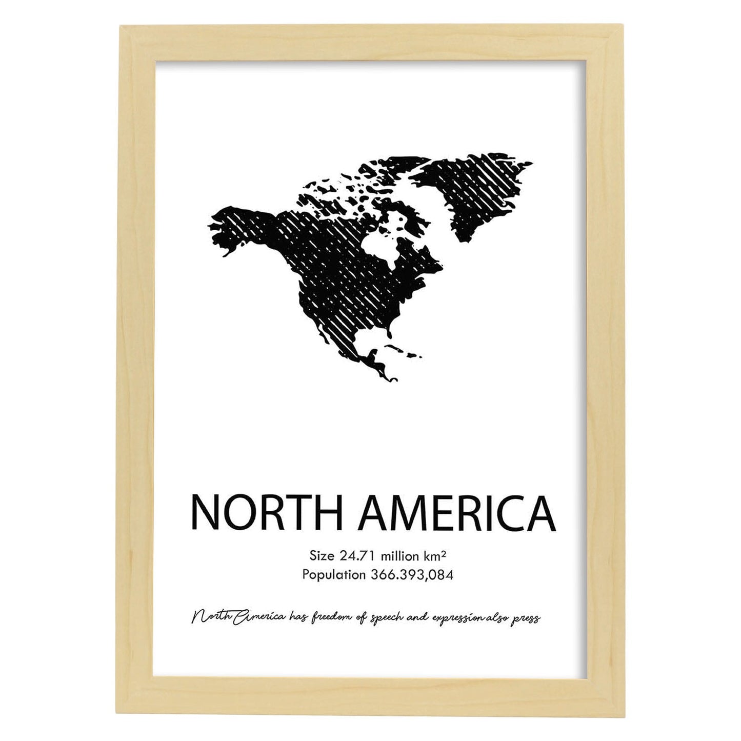 Poster de Norteamérica. Láminas de paises y continentes del mundo.-Artwork-Nacnic-A3-Marco Madera clara-Nacnic Estudio SL