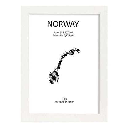 Poster de Noruega. Láminas de paises y continentes del mundo.-Artwork-Nacnic-A4-Marco Blanco-Nacnic Estudio SL
