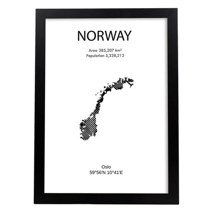 Poster de Noruega. Láminas de paises y continentes del mundo.-Artwork-Nacnic-A4-Marco Negro-Nacnic Estudio SL