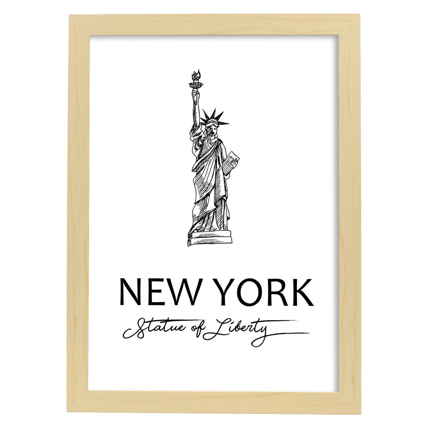 Poster de Nueva York - Estatua de la libertad. Láminas con monumentos de ciudades.-Artwork-Nacnic-A3-Marco Madera clara-Nacnic Estudio SL