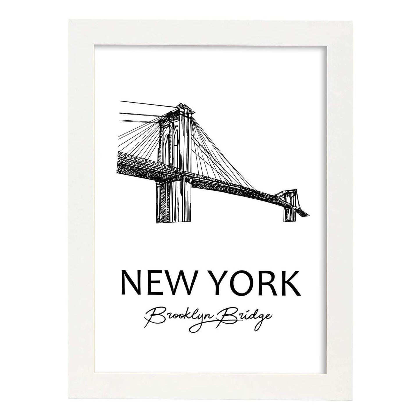 Poster de Nueva York - Puente de Brooklyn. Láminas con monumentos de ciudades.-Artwork-Nacnic-A3-Marco Blanco-Nacnic Estudio SL