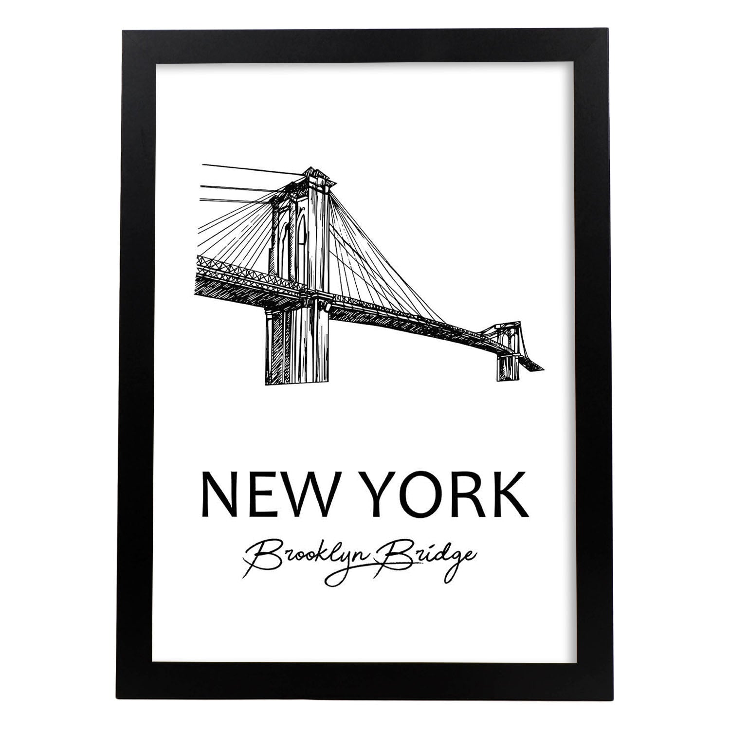 Poster de Nueva York - Puente de Brooklyn. Láminas con monumentos de ciudades.-Artwork-Nacnic-A3-Marco Negro-Nacnic Estudio SL