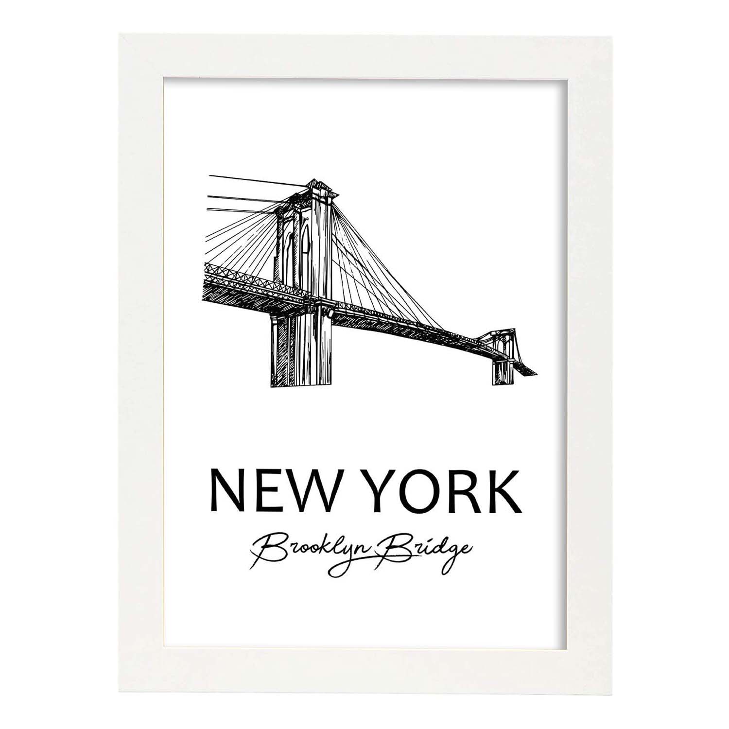 Poster de Nueva York - Puente de Brooklyn. Láminas con monumentos de ciudades.-Artwork-Nacnic-A4-Marco Blanco-Nacnic Estudio SL