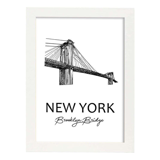 Poster de Nueva York - Puente de Brooklyn. Láminas con monumentos de ciudades.-Artwork-Nacnic-A4-Marco Blanco-Nacnic Estudio SL