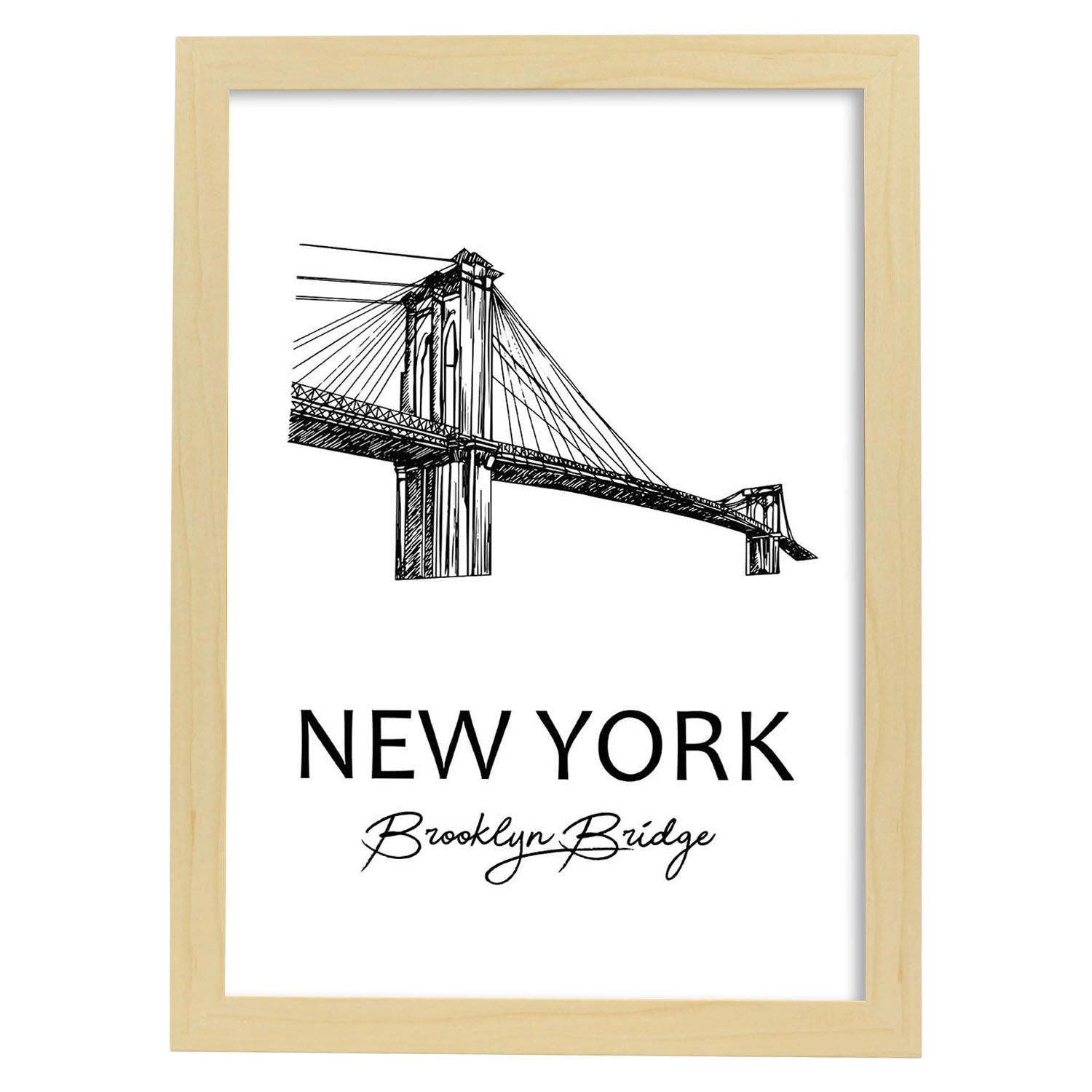 Poster de Nueva York - Puente de Brooklyn. Láminas con monumentos de ciudades.-Artwork-Nacnic-A4-Marco Madera clara-Nacnic Estudio SL