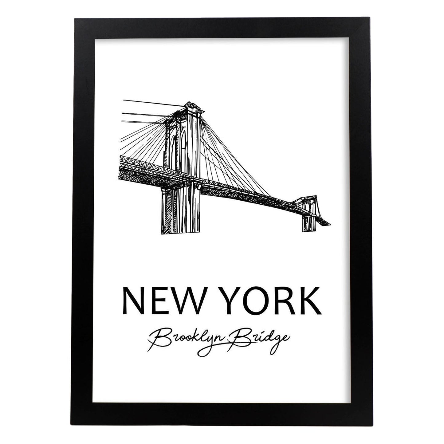Poster de Nueva York - Puente de Brooklyn. Láminas con monumentos de ciudades.-Artwork-Nacnic-A4-Marco Negro-Nacnic Estudio SL