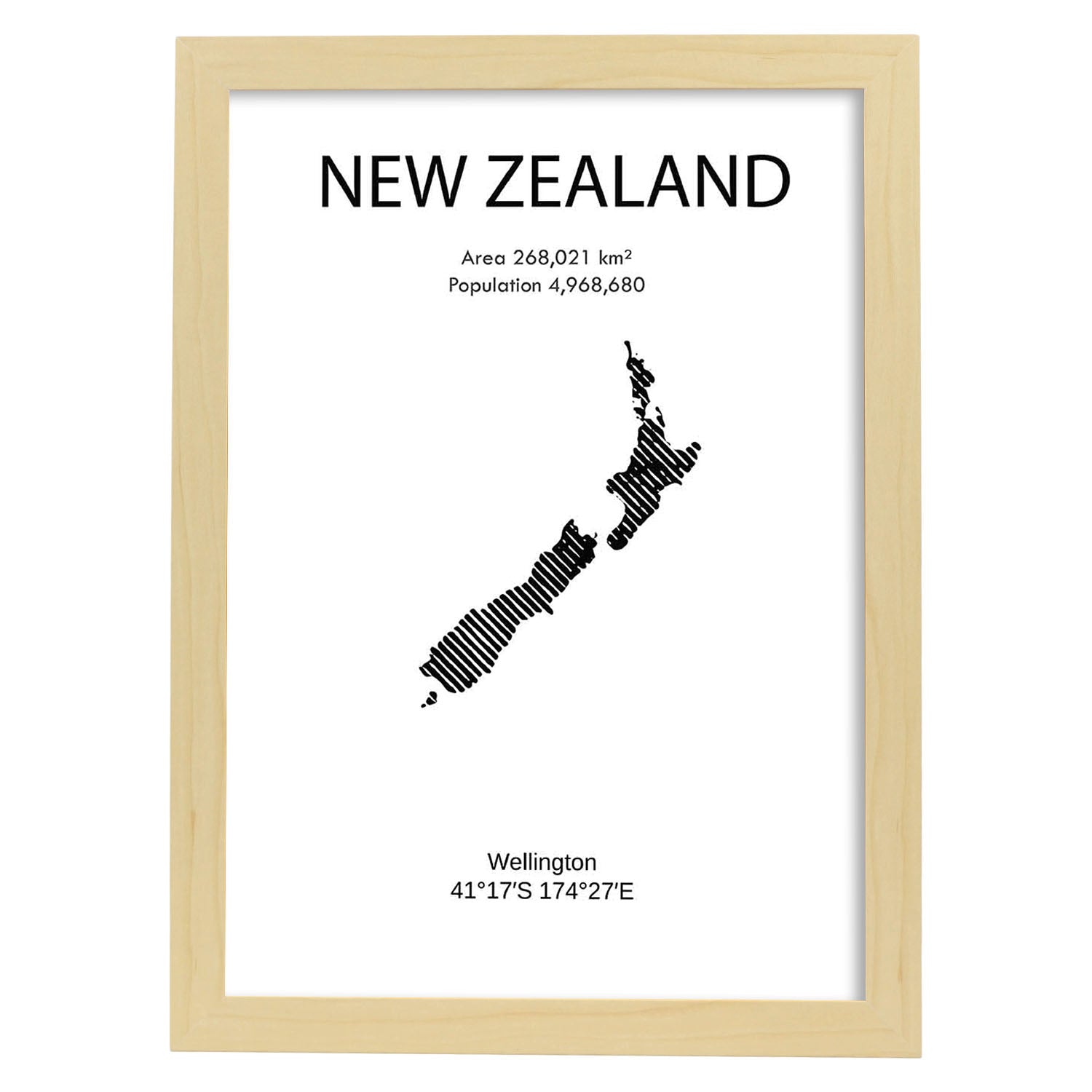 Poster de Nueva Zelanda. Láminas de paises y continentes del mundo.-Artwork-Nacnic-A3-Marco Madera clara-Nacnic Estudio SL