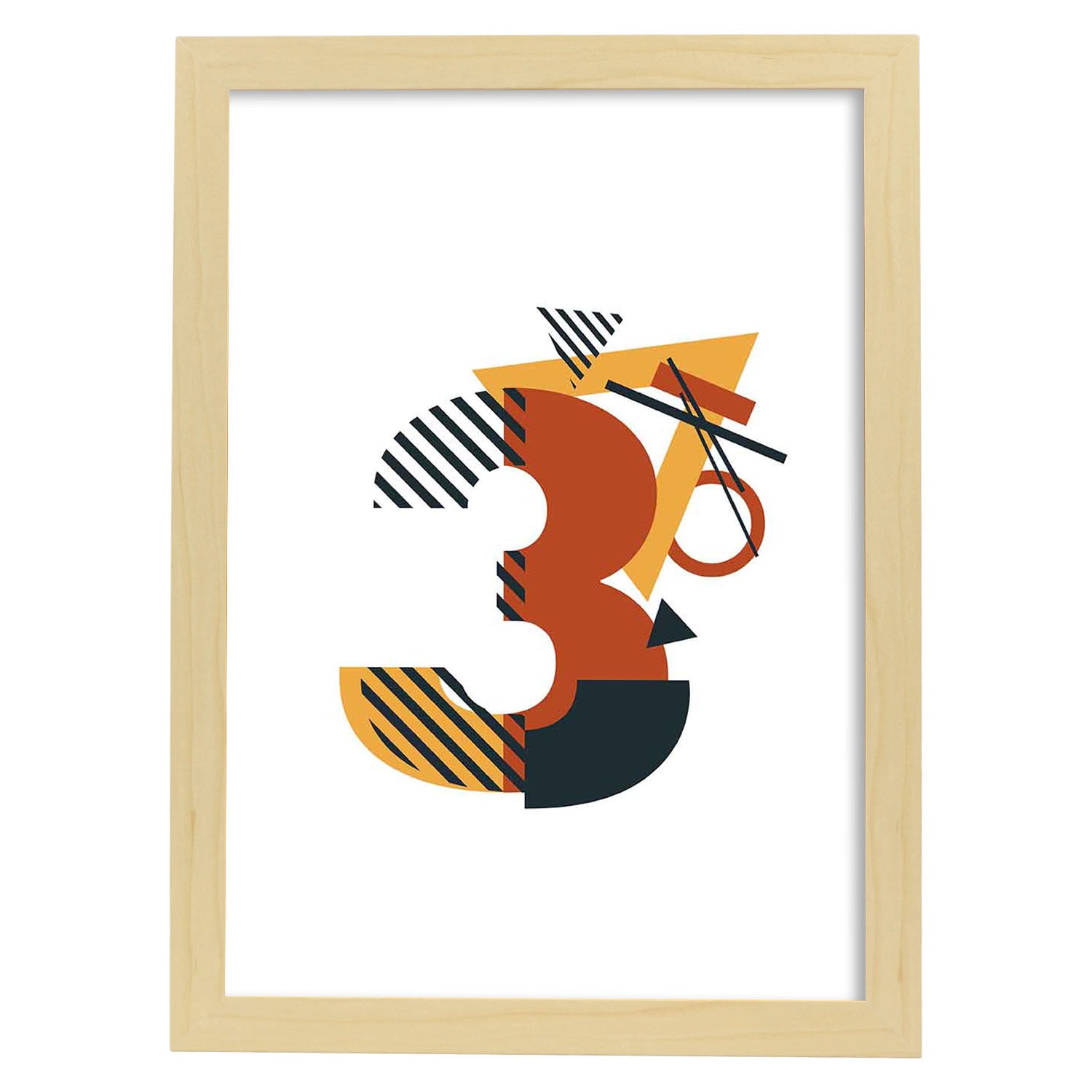 Poster de número 3. Lámina estilo Geometria con formas con imágenes del alfabeto.-Artwork-Nacnic-A3-Marco Madera clara-Nacnic Estudio SL