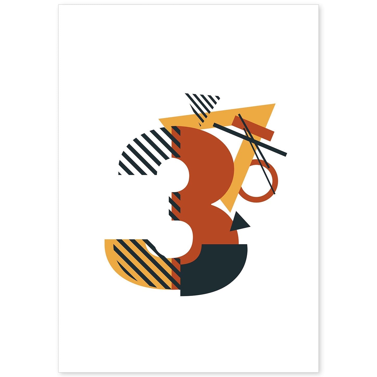 Poster de número 3. Lámina estilo Geometria con formas con imágenes del alfabeto.-Artwork-Nacnic-A4-Sin marco-Nacnic Estudio SL