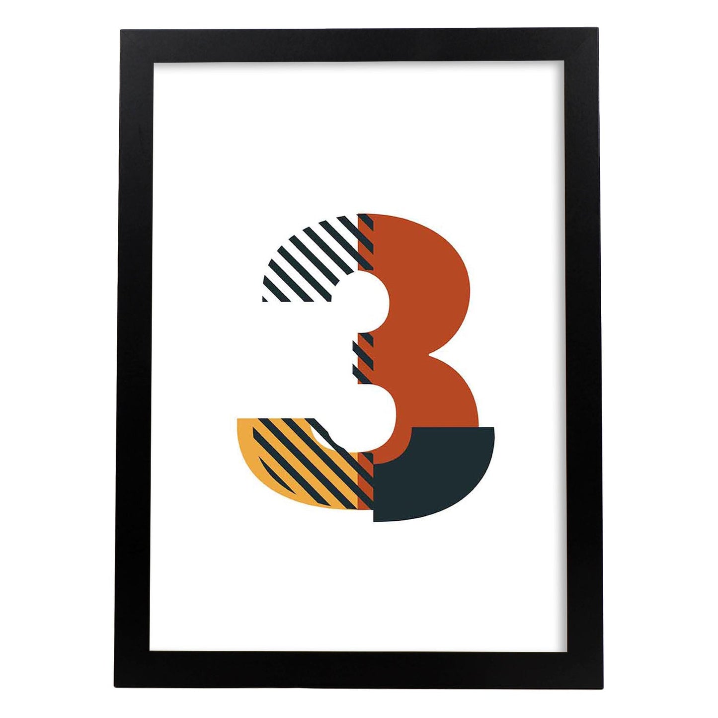 Poster de número 3. Lámina estilo Geometria con imágenes del alfabeto.-Artwork-Nacnic-A3-Marco Negro-Nacnic Estudio SL
