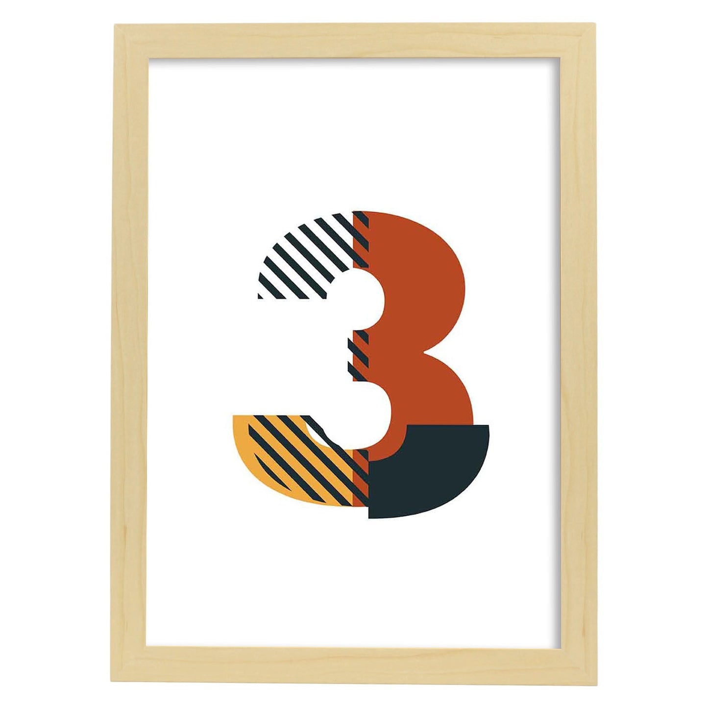 Poster de número 3. Lámina estilo Geometria con imágenes del alfabeto.-Artwork-Nacnic-A4-Marco Madera clara-Nacnic Estudio SL