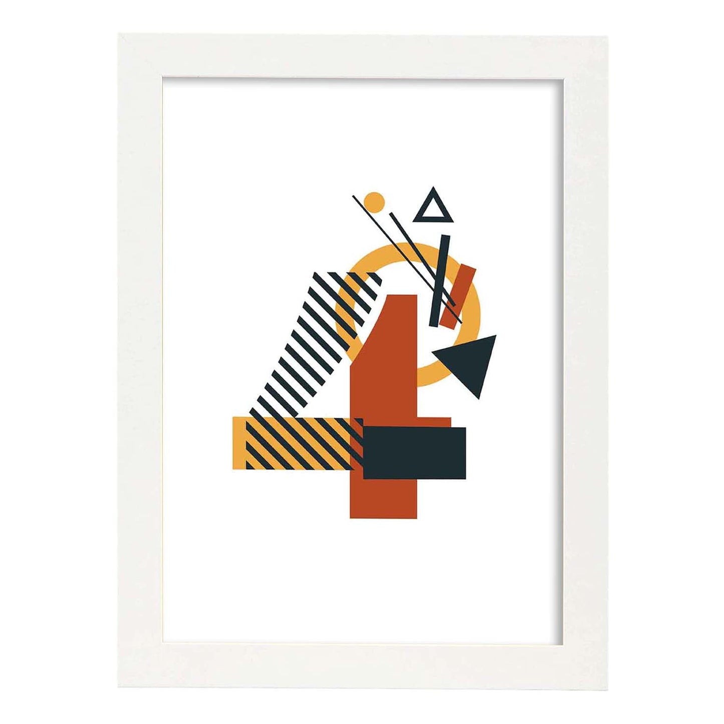 Poster de número 4. Lámina estilo Geometria con formas con imágenes del alfabeto.-Artwork-Nacnic-A3-Marco Blanco-Nacnic Estudio SL