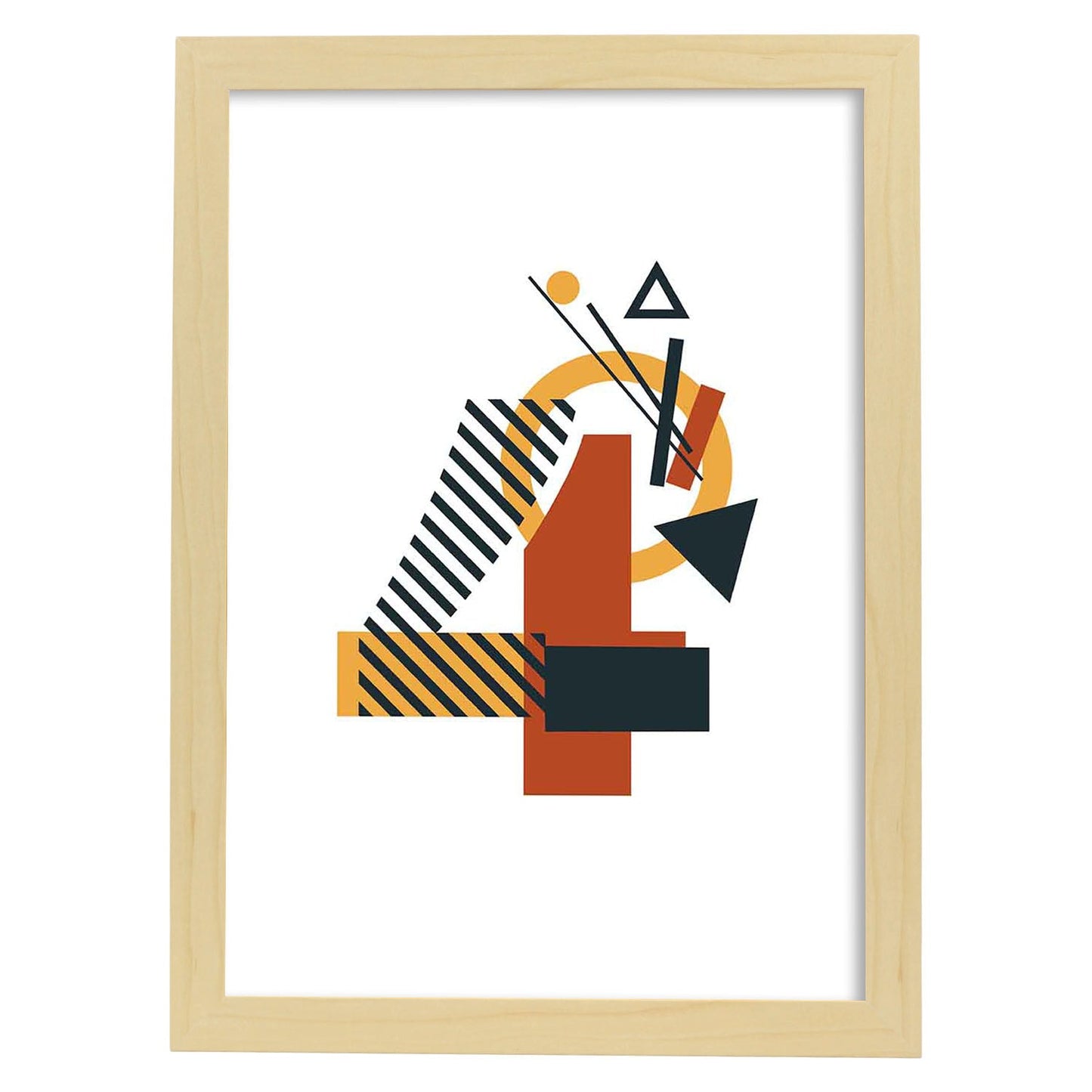 Poster de número 4. Lámina estilo Geometria con formas con imágenes del alfabeto.-Artwork-Nacnic-A3-Marco Madera clara-Nacnic Estudio SL
