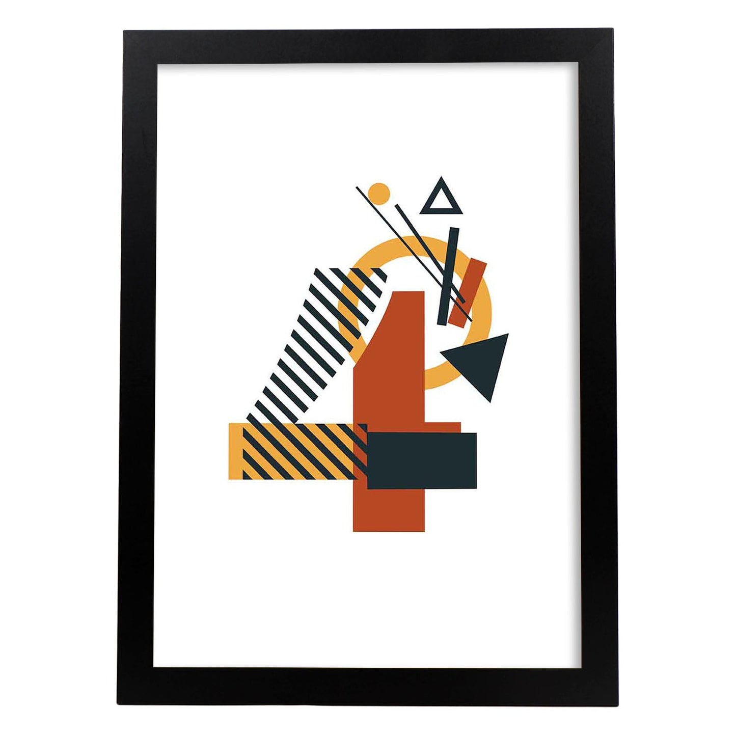 Poster de número 4. Lámina estilo Geometria con formas con imágenes del alfabeto.-Artwork-Nacnic-A3-Marco Negro-Nacnic Estudio SL