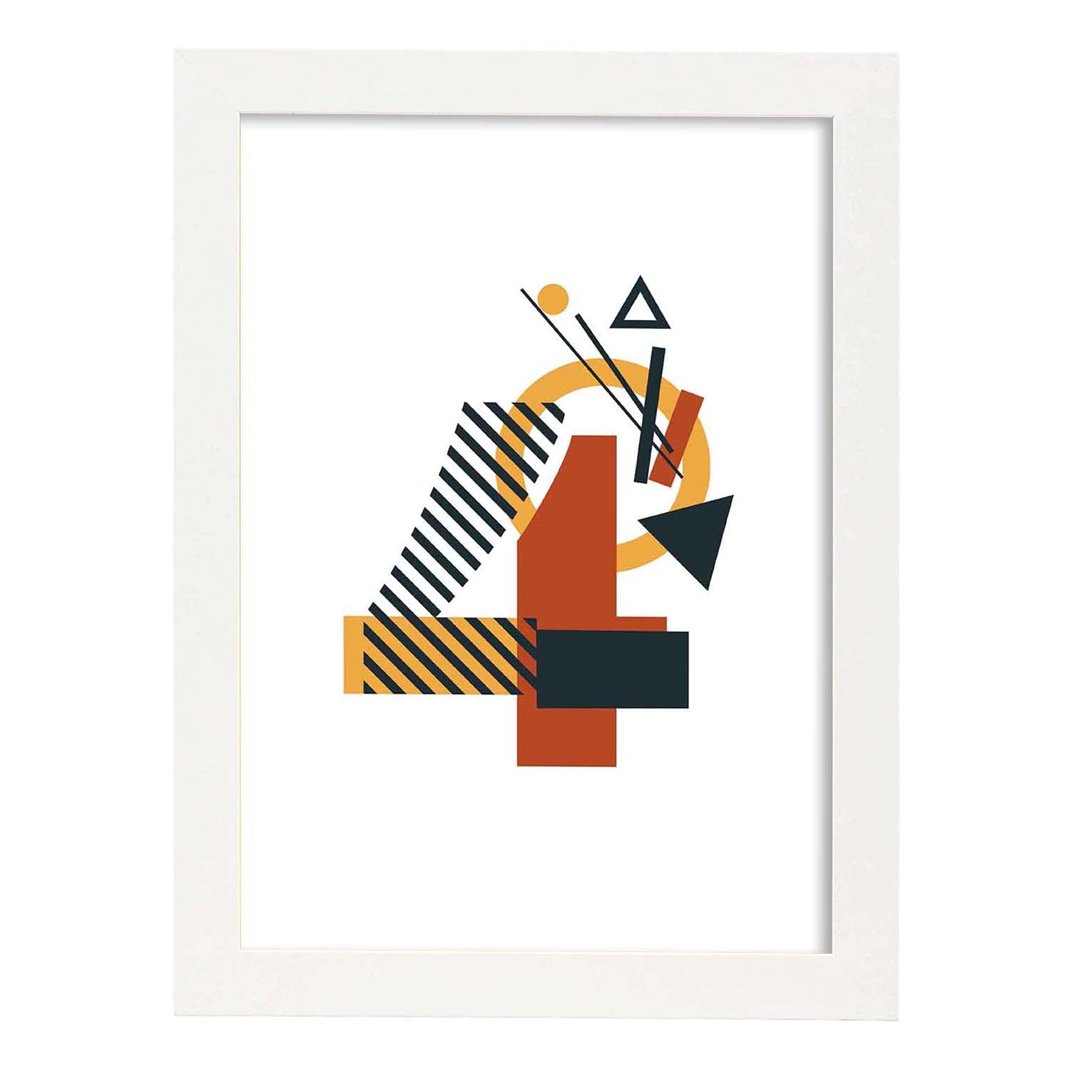Poster de número 4. Lámina estilo Geometria con formas con imágenes del alfabeto.-Artwork-Nacnic-A4-Marco Blanco-Nacnic Estudio SL