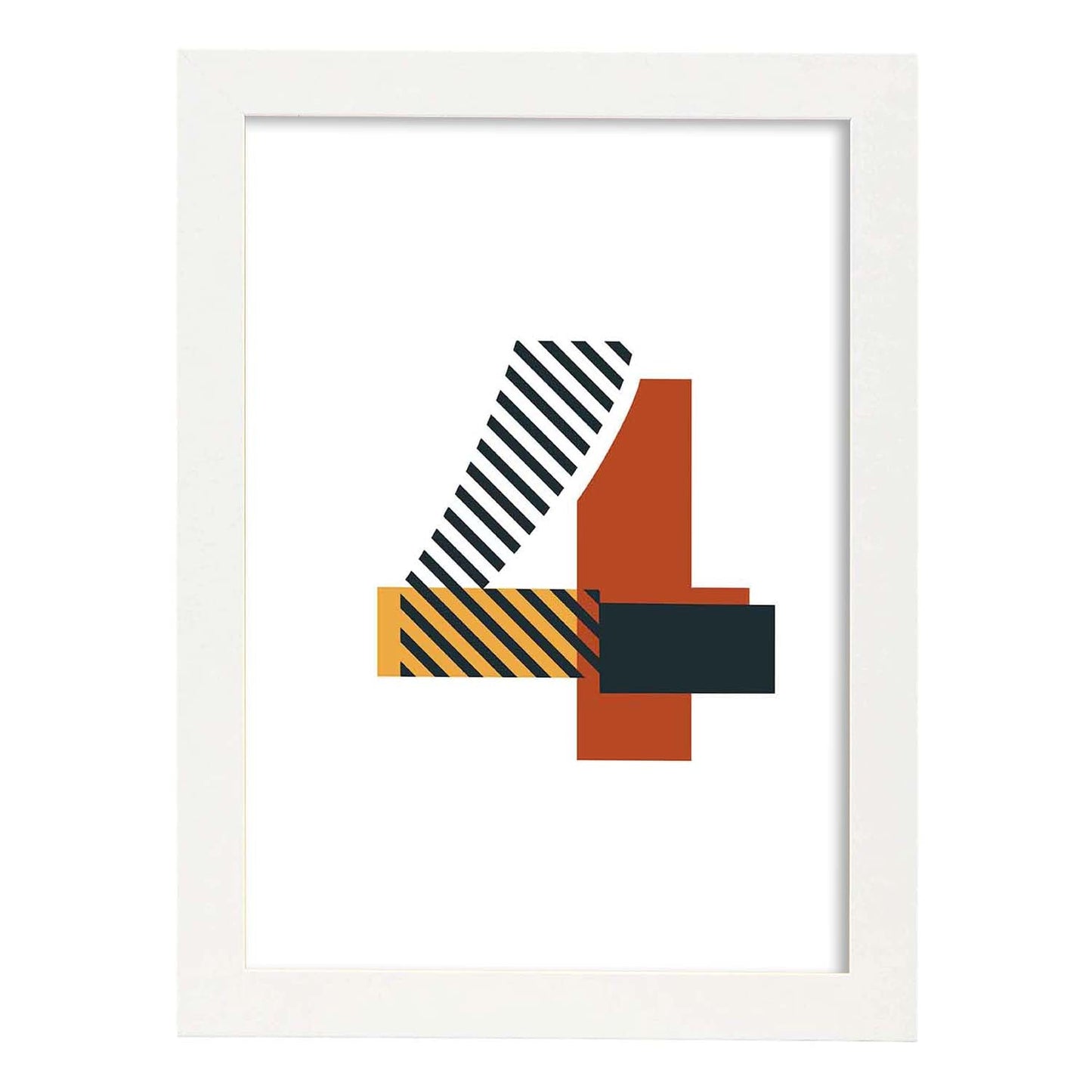 Poster de número 4. Lámina estilo Geometria con imágenes del alfabeto.-Artwork-Nacnic-A3-Marco Blanco-Nacnic Estudio SL