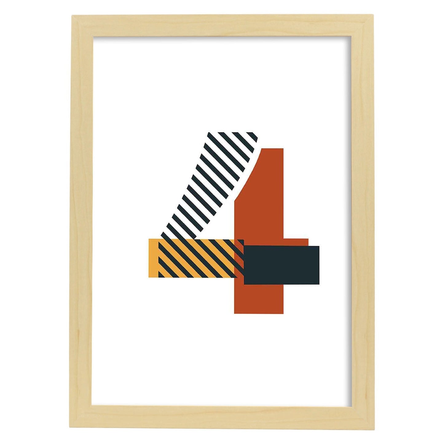 Poster de número 4. Lámina estilo Geometria con imágenes del alfabeto.-Artwork-Nacnic-A3-Marco Madera clara-Nacnic Estudio SL