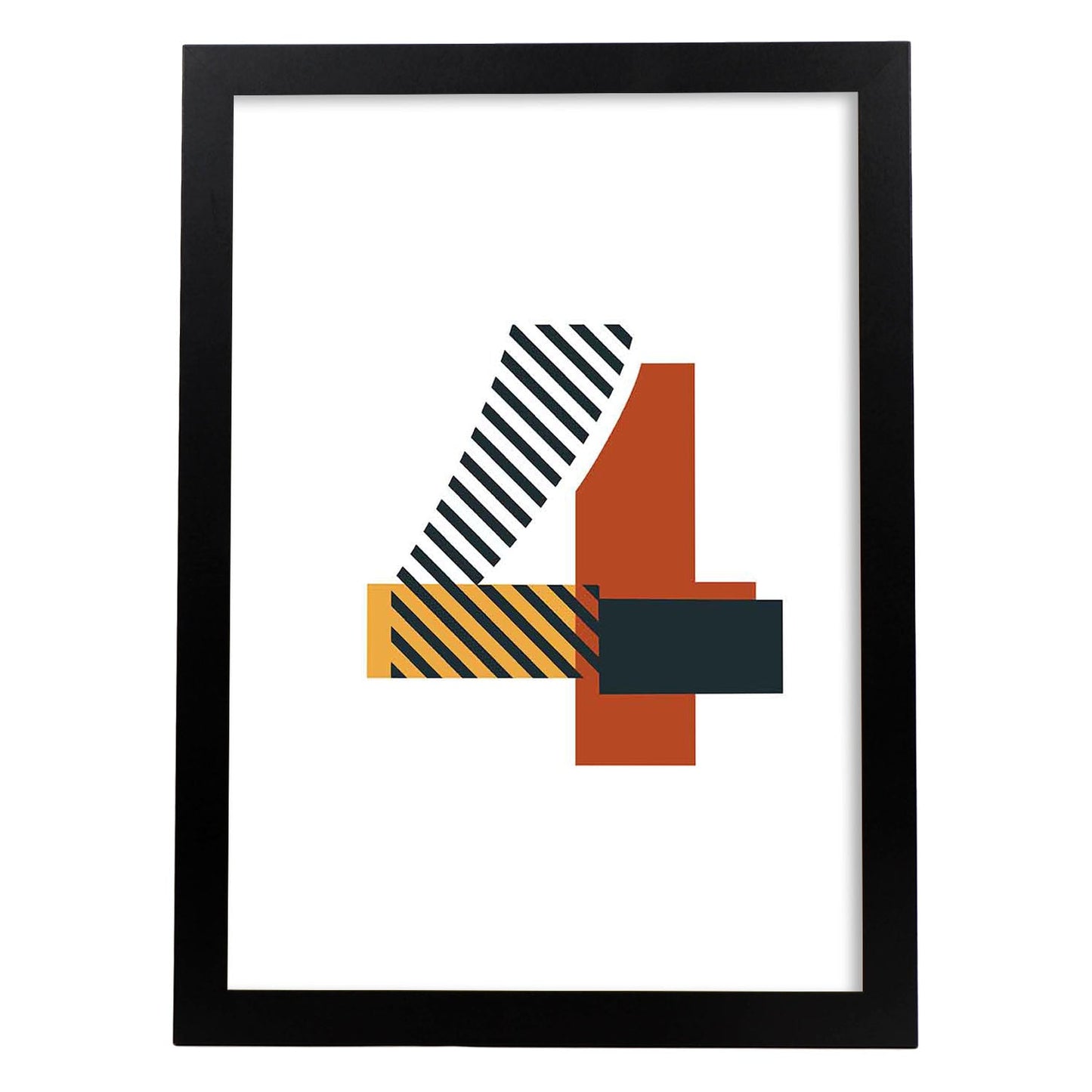 Poster de número 4. Lámina estilo Geometria con imágenes del alfabeto.-Artwork-Nacnic-A3-Marco Negro-Nacnic Estudio SL