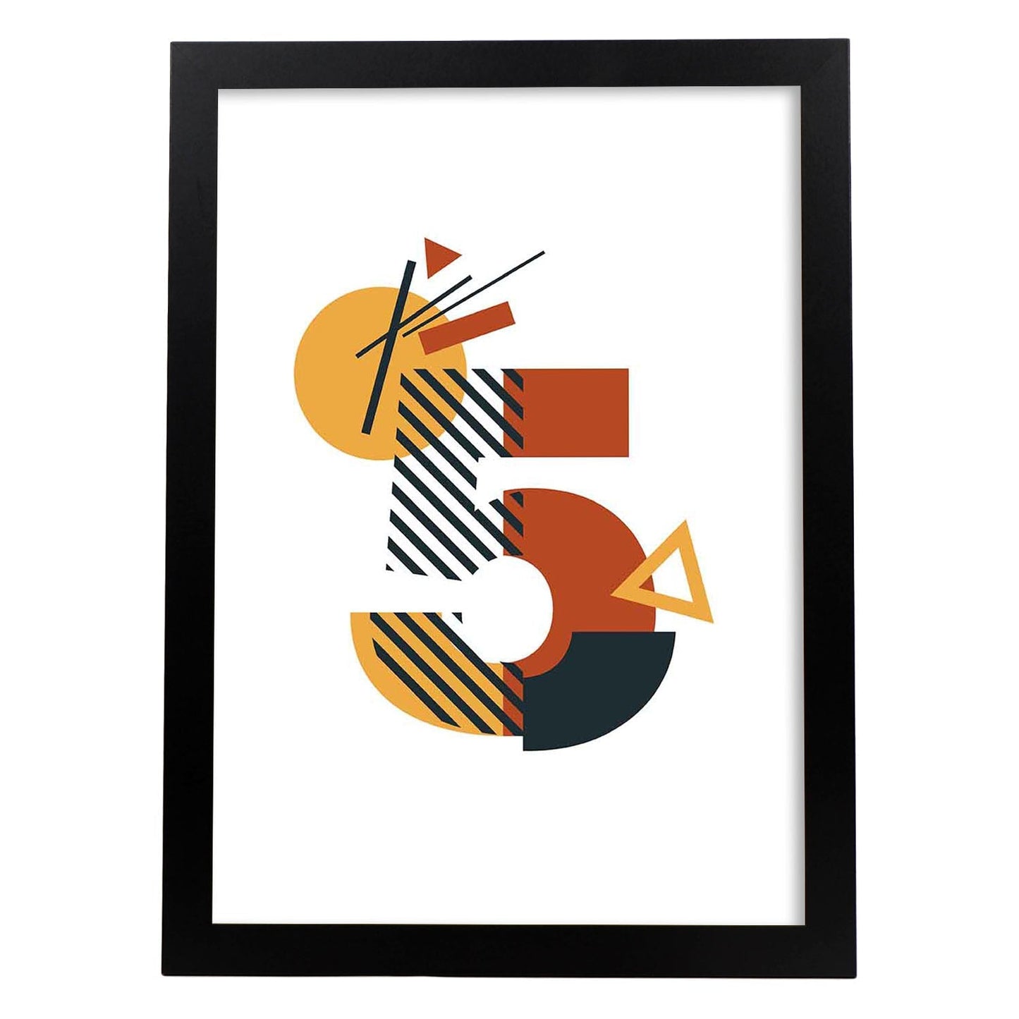 Poster de número 5. Lámina estilo Geometria con formas con imágenes del alfabeto.-Artwork-Nacnic-A3-Marco Negro-Nacnic Estudio SL