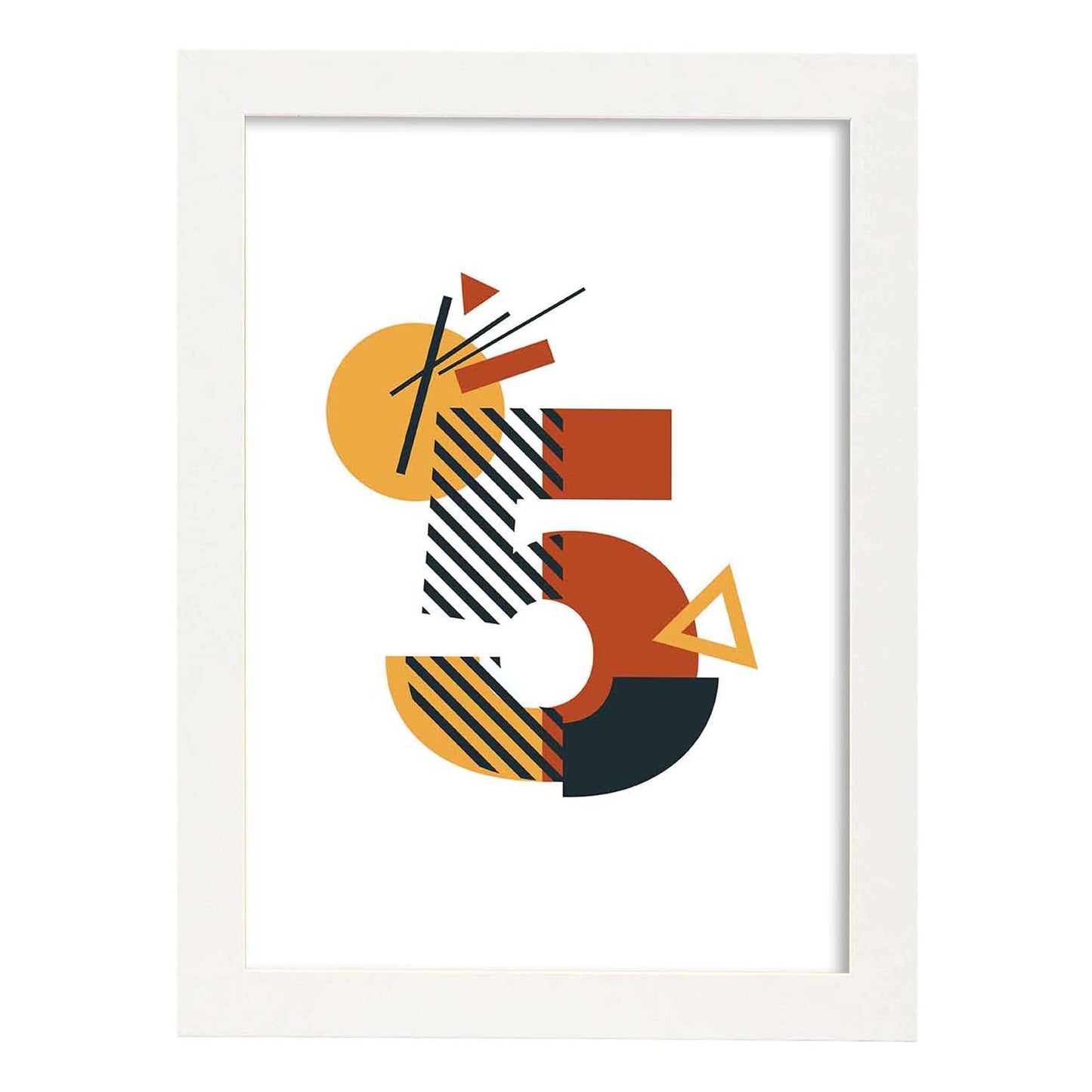 Poster de número 5. Lámina estilo Geometria con formas con imágenes del alfabeto.-Artwork-Nacnic-A4-Marco Blanco-Nacnic Estudio SL