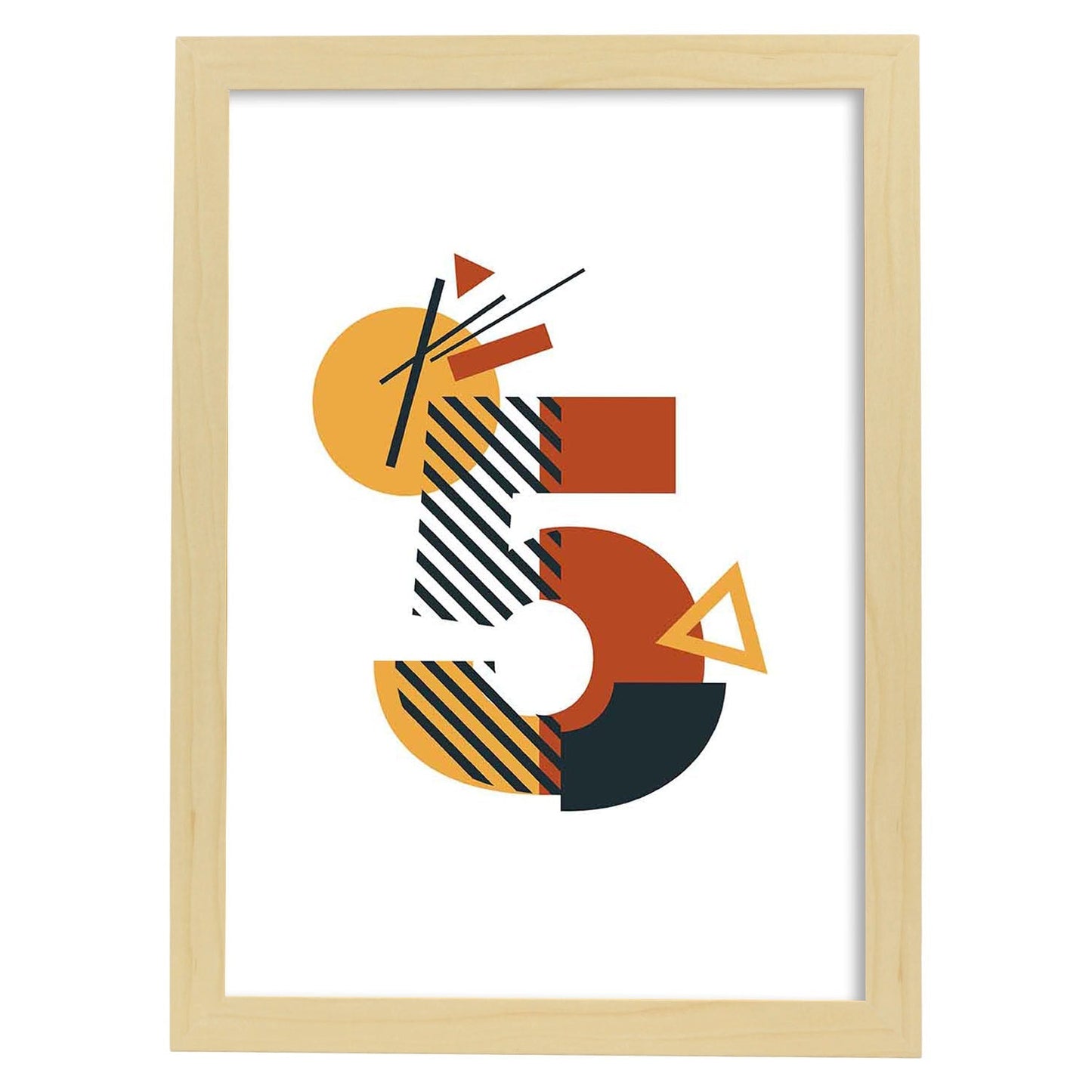 Poster de número 5. Lámina estilo Geometria con formas con imágenes del alfabeto.-Artwork-Nacnic-A4-Marco Madera clara-Nacnic Estudio SL