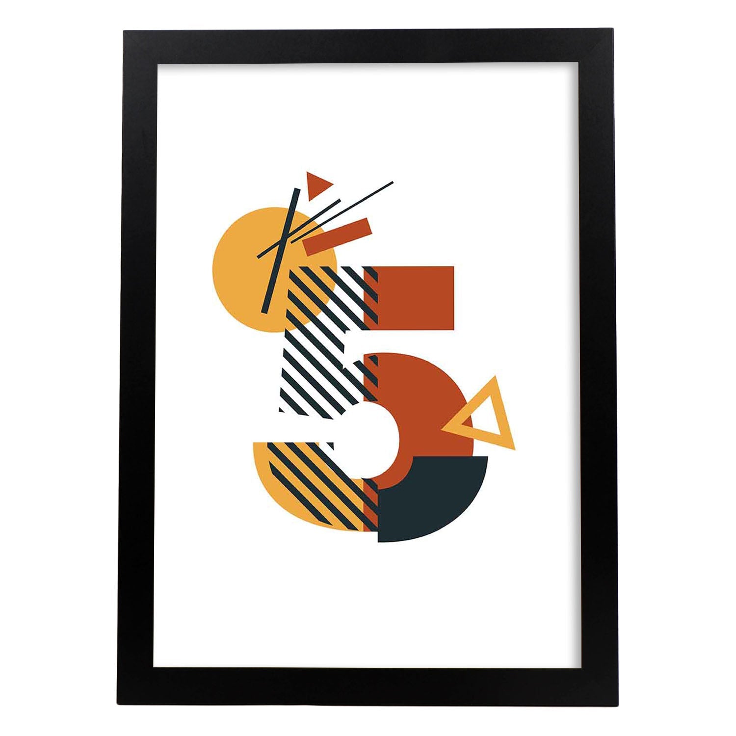 Poster de número 5. Lámina estilo Geometria con formas con imágenes del alfabeto.-Artwork-Nacnic-A4-Marco Negro-Nacnic Estudio SL